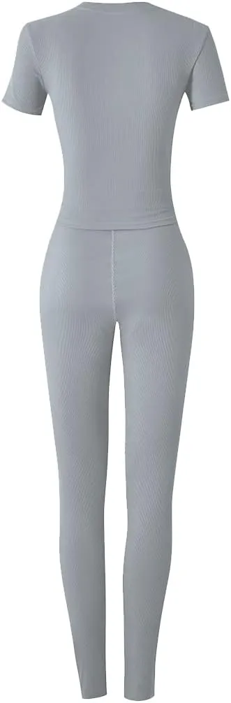 LICOBOD XS-3XL Casual Workout Two Piece Outfits for Women Short Sleeve T-shirt Elastic High Waist Shorts Sets Streetwear