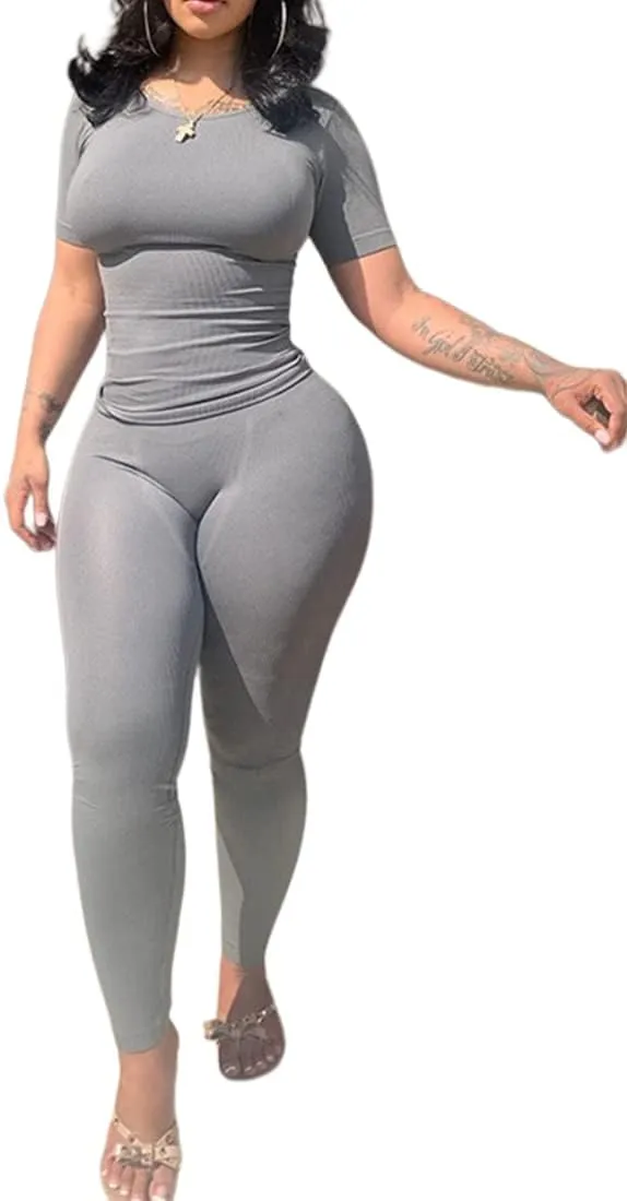 LICOBOD XS-3XL Casual Workout Two Piece Outfits for Women Short Sleeve T-shirt Elastic High Waist Shorts Sets Streetwear