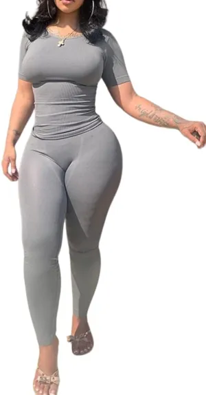 LICOBOD XS-3XL Casual Workout Two Piece Outfits for Women Short Sleeve T-shirt Elastic High Waist Shorts Sets Streetwear