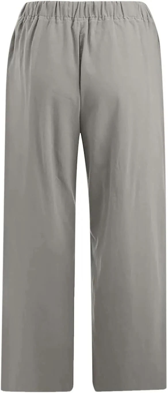 Linen Capris Pants for Women 2025 Summer Comfy Drawstring Waist Beach Pants Lightweight Cropped Trouser with Pockets