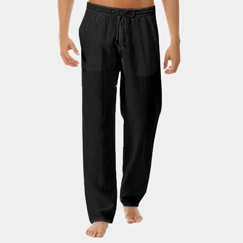 Linen Cotton Casual Pants for Men Elastic Waist Drawstring Lightweight Beach Yoga Karate Slacks Summer Cool Baggy Trousers