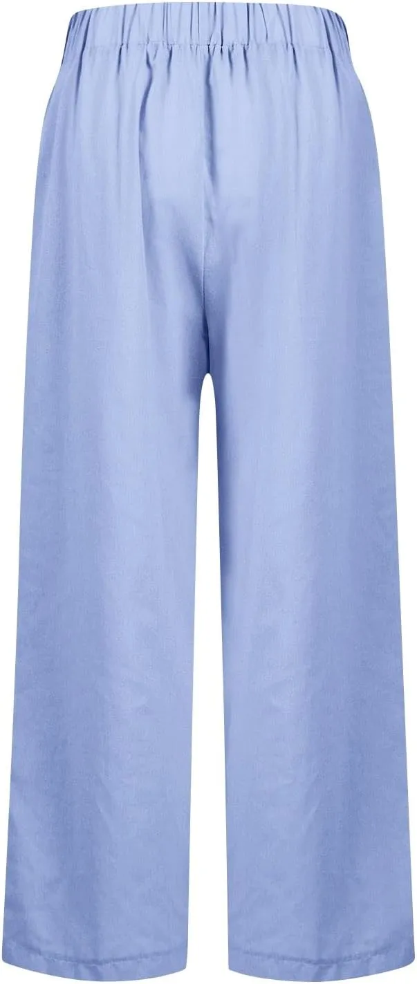 Linen Crop Pants for Women Summer Casual Straight Leg Trousers Loose fit Beach Vacation Capris Pants w Pocket