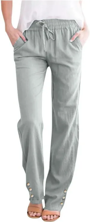 Linen Pants Women Color Trouser Pant Cotton Blend Drawstring Elastic Waist Pocket 2025 Beach Travel Vacation Outfits