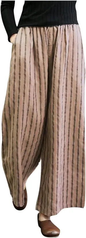 Linen Pants Women Summer Casual Loose Travel Wide Leg Flowy Pants Boho Elastic Waist Linen Beach Pants Trousers