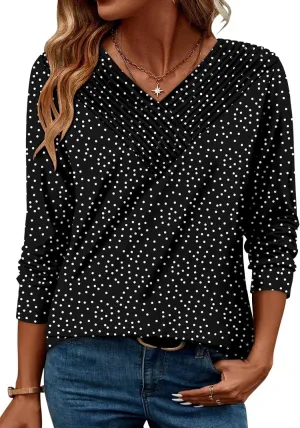 Long Sleeve Shirts for Women Fashion V Neck Basics Casual Top Fitted Tunic Tops