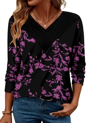 Long Sleeve Shirts for Women Fashion V Neck Basics Casual Top Fitted Tunic Tops