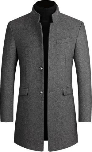 Lu's Chic Men's Single Breasted Trench Coat Button Down Overcoat Warm Dress Pea Coats