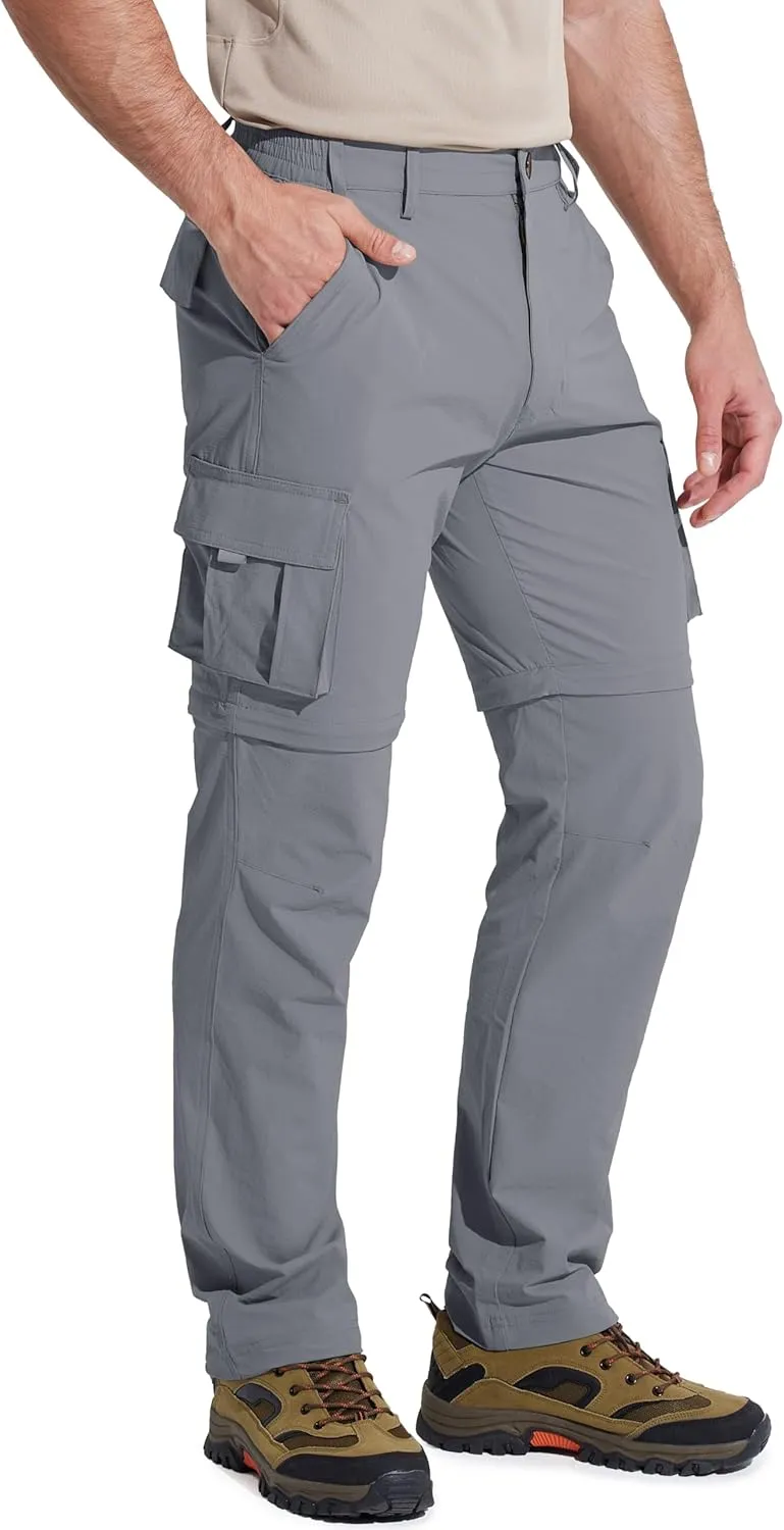 MAGCOMSEN Mens Hiking Convertible Pants 5 Pockets Zip Off Lightweight Water Resistant Quick Dry Side Elastic Travel Pant