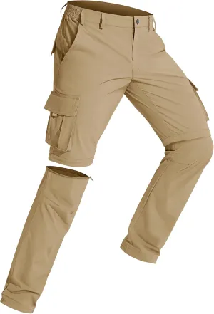 MAGCOMSEN Mens Hiking Convertible Pants 5 Pockets Zip Off Lightweight Water Resistant Quick Dry Side Elastic Travel Pant