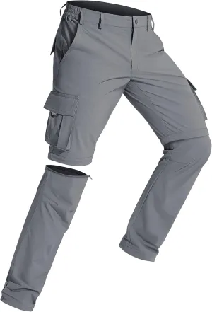 MAGCOMSEN Mens Hiking Convertible Pants 5 Pockets Zip Off Lightweight Water Resistant Quick Dry Side Elastic Travel Pant