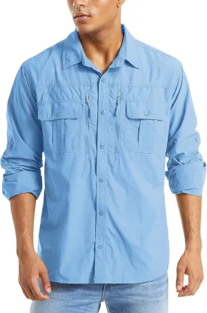 MAGCOMSEN Men's UPF 50  Sun Protection Shirts, Button Down Long Sleeve Shirt for Hiking, Fishing, Safari
