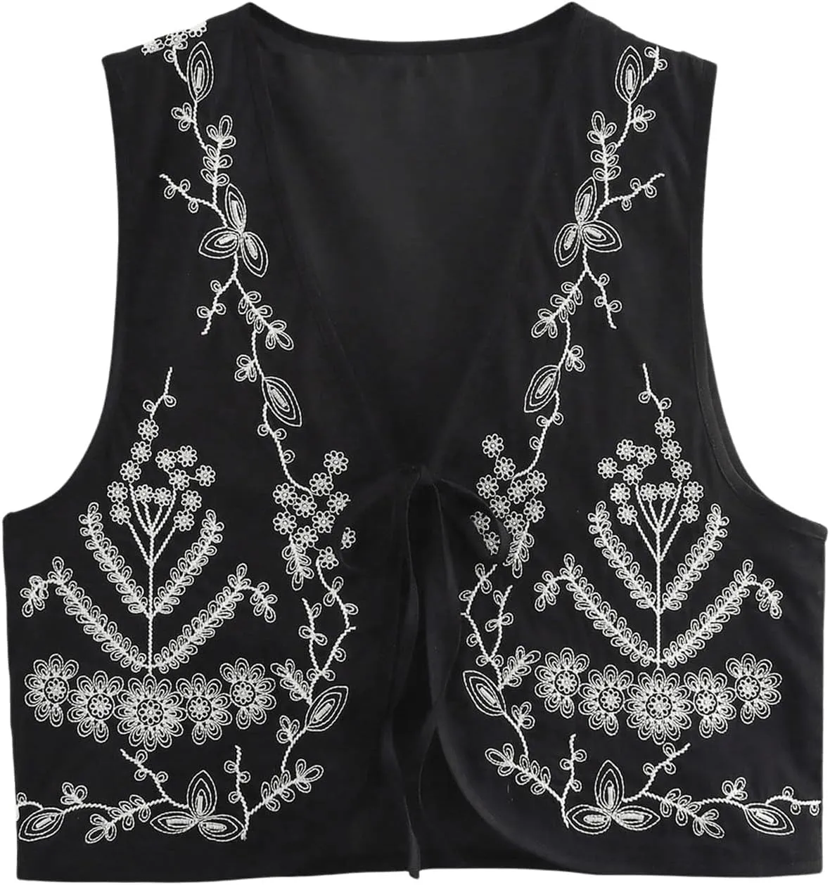 MakeMeChic Women's Tribal Print V Neck Tie Front Vest Sleeveless Crop Boho Tank Top