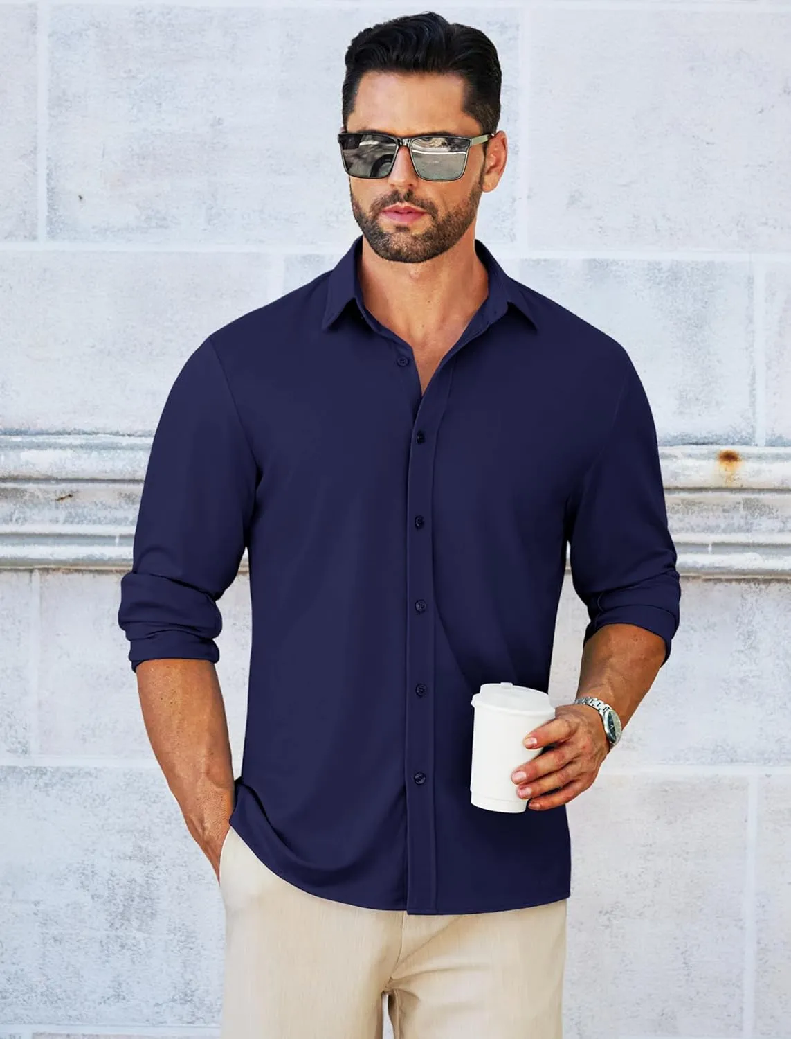 MAPICK Men Long Sleeve Wrinkle Free Dress Shirt Button Down Casual Business Untucked Shirts