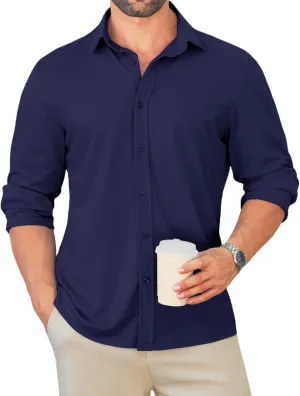 MAPICK Men Long Sleeve Wrinkle Free Dress Shirt Button Down Casual Business Untucked Shirts