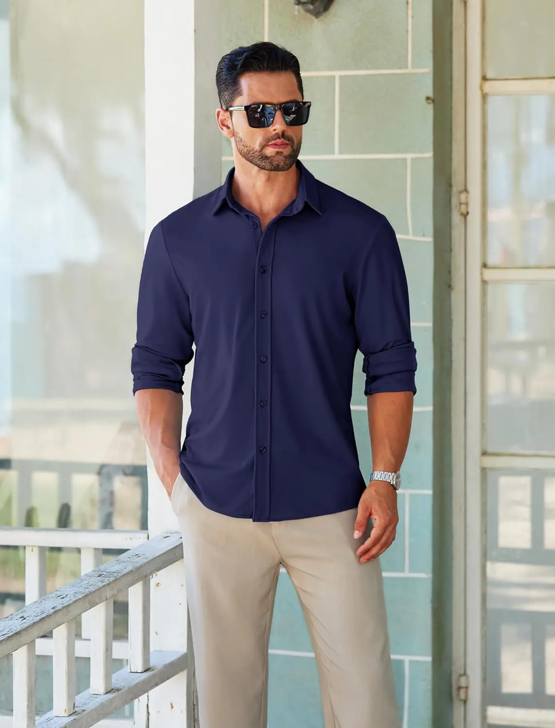 MAPICK Men Long Sleeve Wrinkle Free Dress Shirt Button Down Casual Business Untucked Shirts