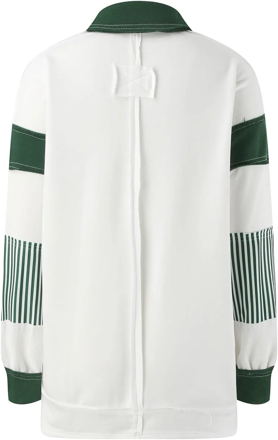 MCILLO Womens Oversized Sweatshirt Lapel Collared V Neck Shirts Pullover Color Block Striped Long Sleeve Tops