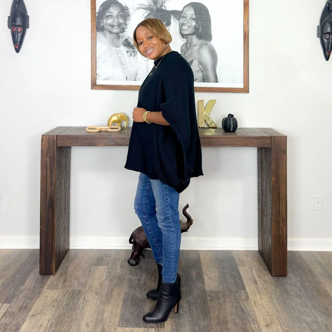 'Megan' Pullover Poncho | Black
