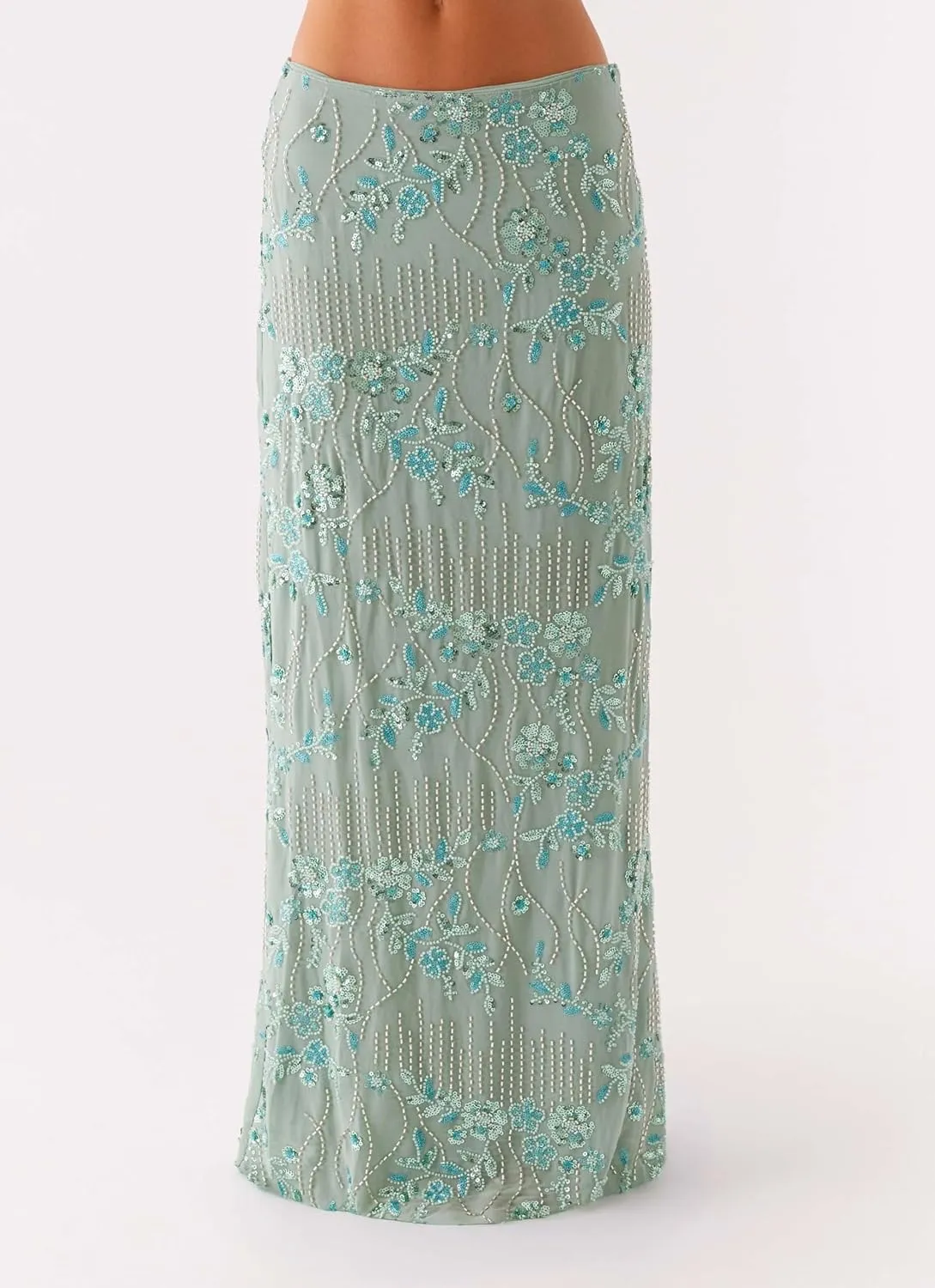 Melliflo Womens Sequin Maxi Skirt Sparkle Rhinestone Floral Embroidery Boho Long Skirts Summer Glitter Going Out Skirt