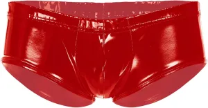 Men Elastic Waistband Bulge Pouch Bikini Briefs Underwear Wet Look Patent Leather Shorts Red Medium