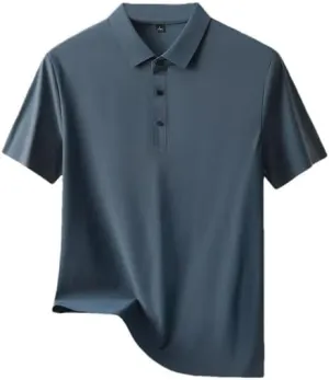 Men Slim Fit Casual Polo Shirts Quick Dry Short Sleeve Top Elasticity Cool Ice Silk Polo Shirt