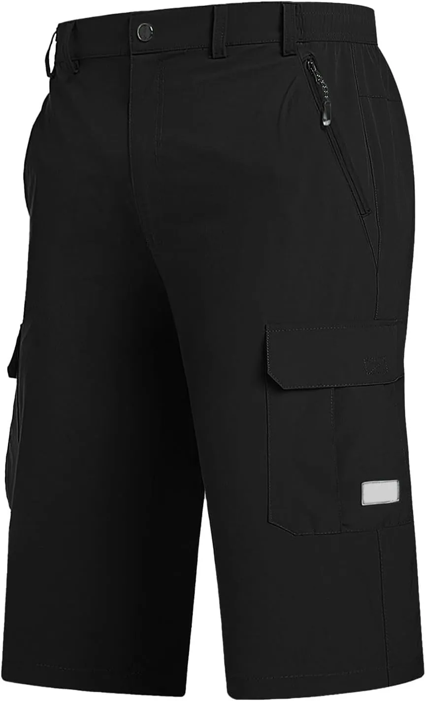 Mens Below Knee Cargo Shorts Multi Pockets Lightweight Outdoor Hiking Work Shorts for Men Athleric Fit Quick Dry Capri Pants