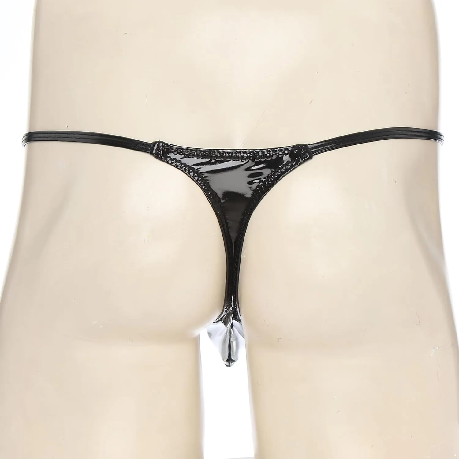 Men's Bulge Pouch Thongs Briefs Low Rise Open Butt Patent Leather Cheeky G-String Underwear
