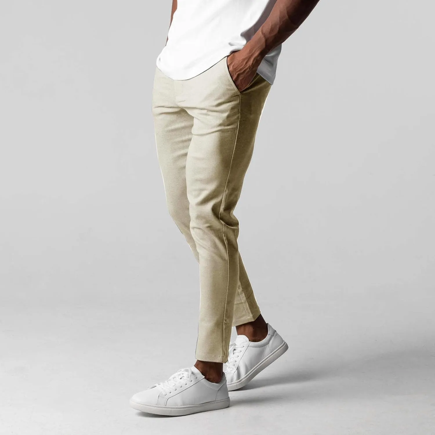 Mens Casual Pant Slim-Fit Wrinkle-Resistant Flat-Front Stretch Chino Pant Stretch Waist Tapered Trousers for Business