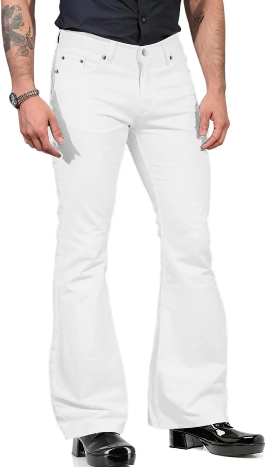 Mens Casual Pants, 70s Outfits for Men Outdoor Solid Color Fashion Summer Slim Fit Baggy Bottom Pants with Pockets