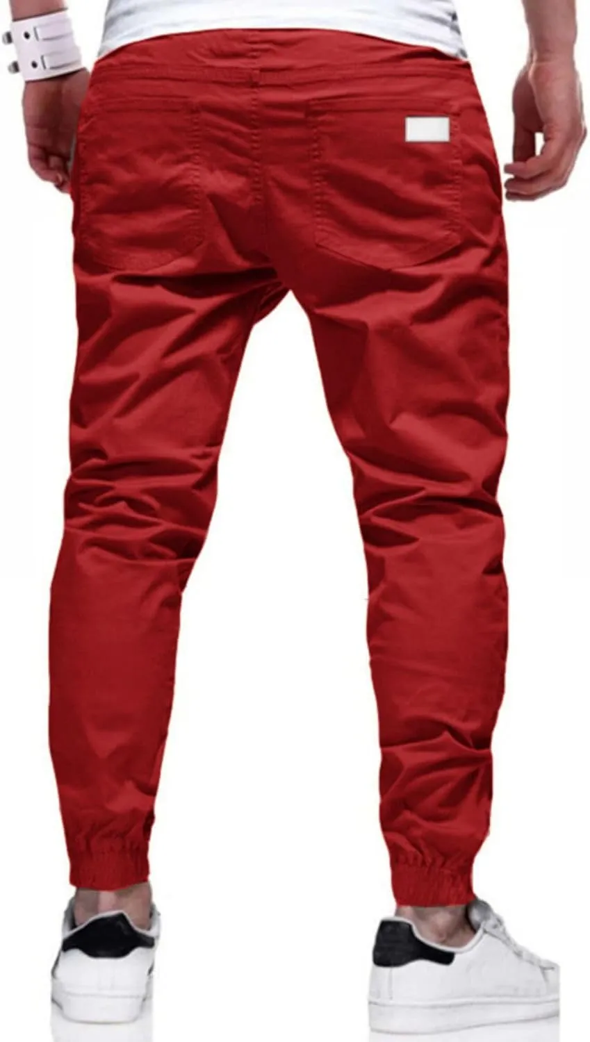 Mens Chino Cargo Pants Hippie Slim Casual Drawstring Sweatpants Outdoor Athletic Fitness Cotton Fashion Trousers