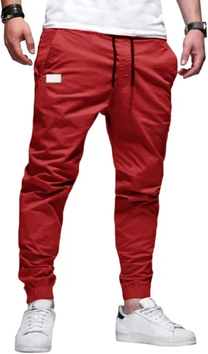 Mens Chino Cargo Pants Hippie Slim Casual Drawstring Sweatpants Outdoor Athletic Fitness Cotton Fashion Trousers