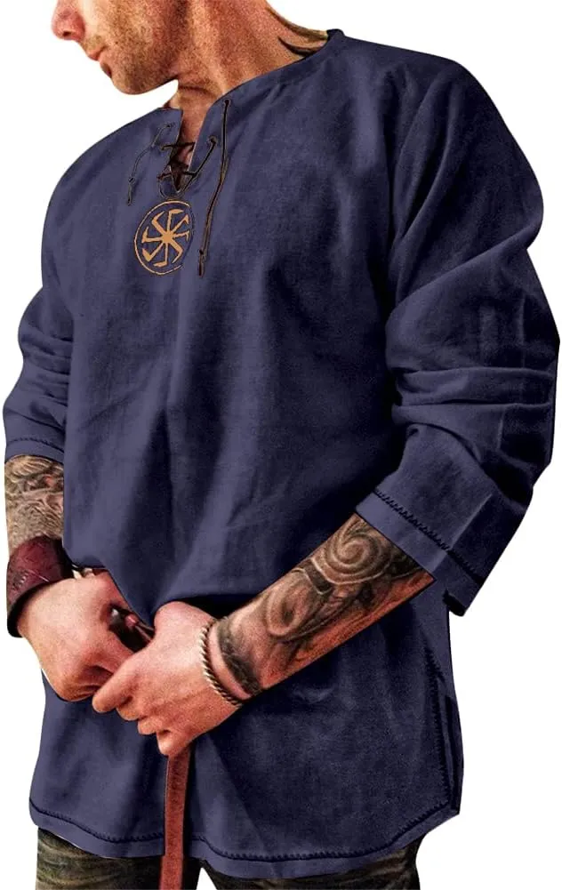 Men's Fashion Cotton Linen Shirt Long Sleeve Solid Color Ethnic Beach Yoga Top