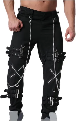 Men's Hip Hop Rock Punk Pants Techwear Cargo Pants Gothic Chain Buckle Strap Goth Rave Harem Pants