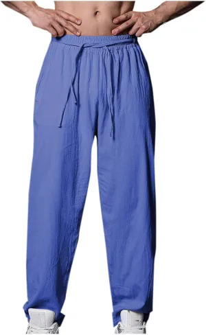 Men's Linen Pants Casual Loose Fit Workout Yoga Pants Drawstring Lightweight Baggy Beach Summer Trousers with Pockets
