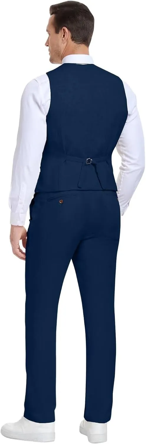 Men's Linen Suits 2 Piece Slim Fit Suit Prom Beach Wedding Groomsman Vest Pants Set Casual Summer Linen Outfit