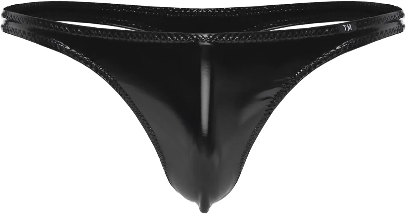 Mens Low Rise G-String Thongs Bulge Pouch Bikini Briefs Patent Leather Open Butt Underpants