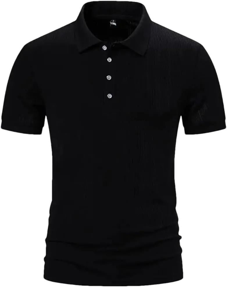Men's Striped Golf Polos Shirts Solid Color Short Sleeve Lightweight T Shirt Summer Casual Quick Dry Tops