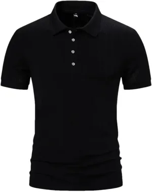 Men's Striped Golf Polos Shirts Solid Color Short Sleeve Lightweight T Shirt Summer Casual Quick Dry Tops