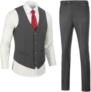 Men's Suit 2-Piece Set, Slim Fit Formal Business Wedding Suit Vest Pants for Men