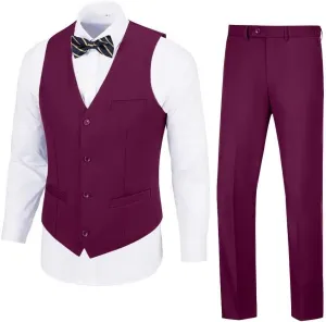 Men's Suit 2-Piece Set, Slim Fit Formal Business Wedding Suit Vest Pants for Men