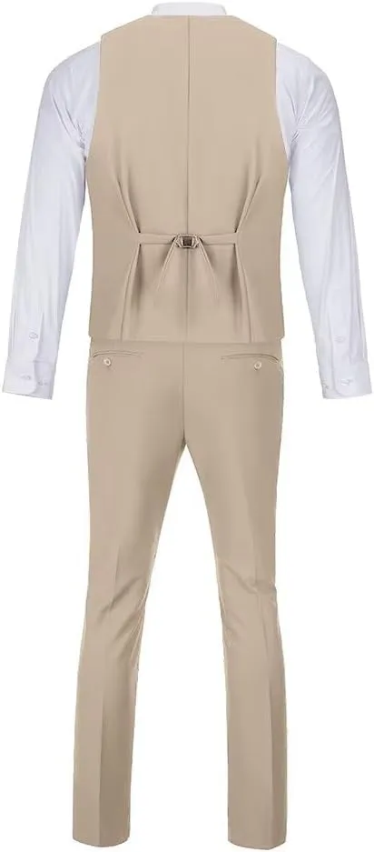 Men's Suit 2-Piece Set, Slim Fit Formal Business Wedding Suit Vest Pants for Men