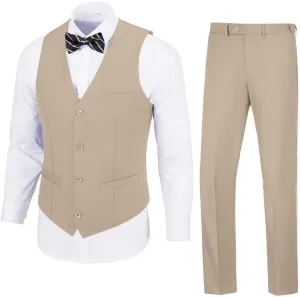 Men's Suit 2-Piece Set, Slim Fit Formal Business Wedding Suit Vest Pants for Men