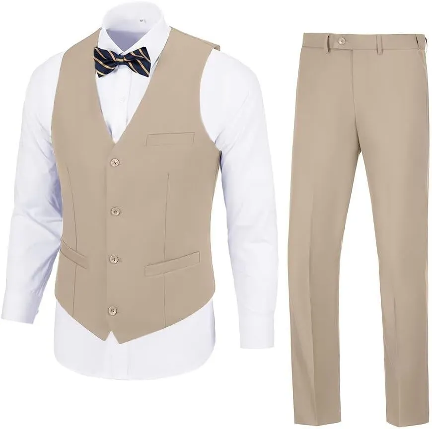 Men's Suit 2-Piece Set, Slim Fit Formal Business Wedding Suit Vest Pants for Men