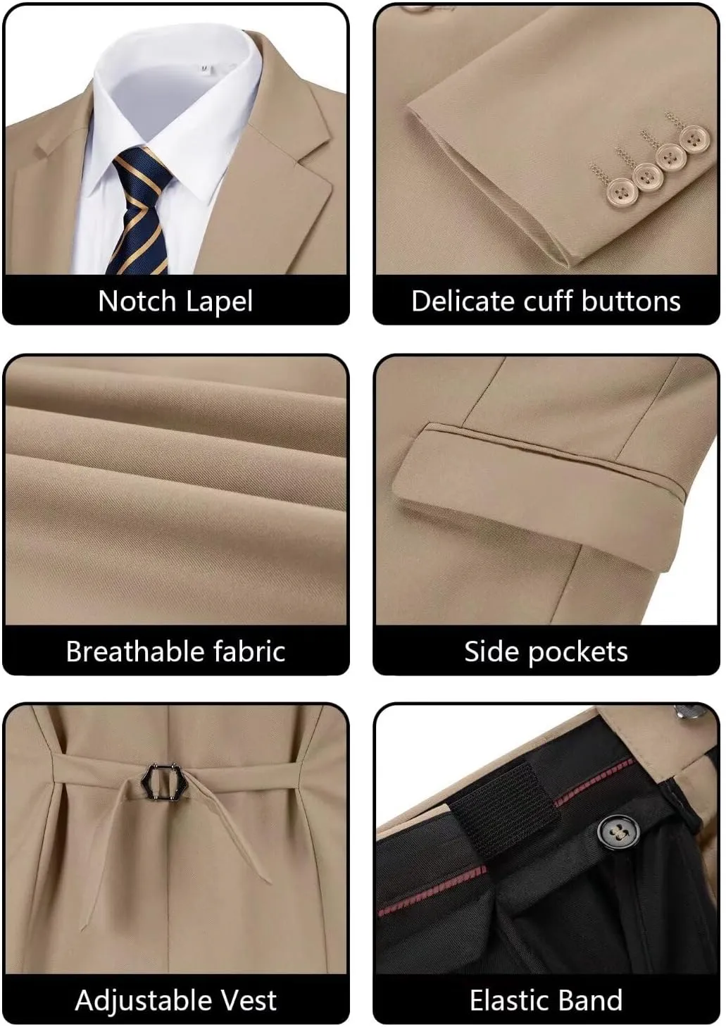 Men's Suit 3 Piece Wedding Suits 2 Buttons Slim Fit Tuxedo Set for Men Prom Casual Business Man Jacket Blazer Vest Pant