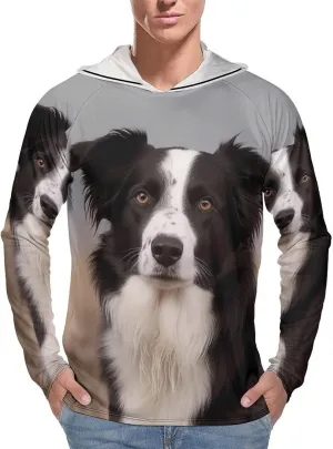 Men's UPF 50  Sun Protection Hoodie Outdoor UV Shirts Border Collie Long Sleeve Quick Dry Fishing Hiking Shirt