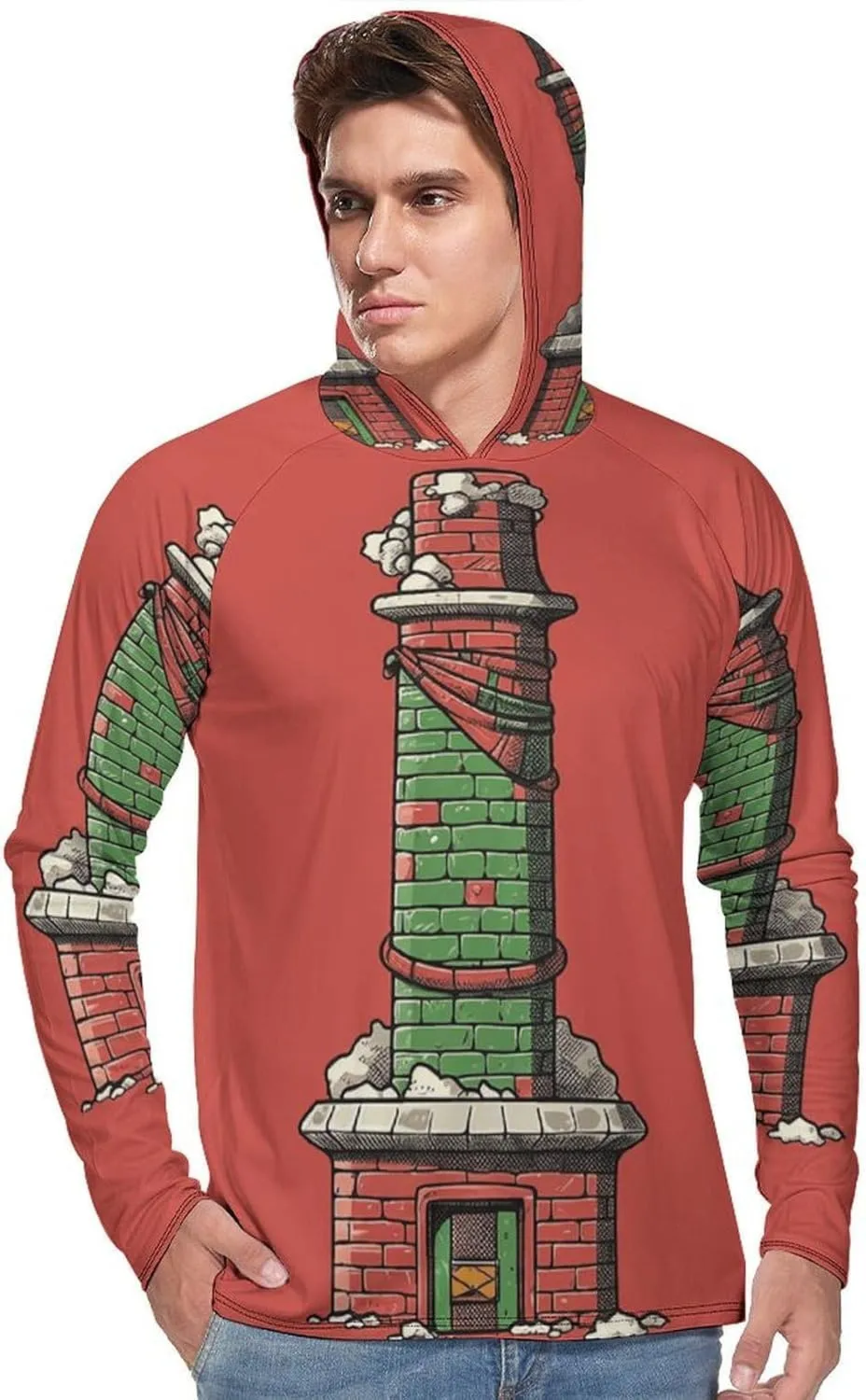 Men's UPF 50  Sun Protection Hoodie Outdoor UV Shirts Christmas Chimney Long Sleeve Quick Dry Fishing Hiking Shirt