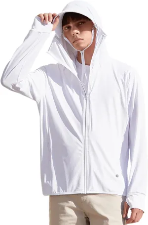 Men's UPF50  Sun Protection Hoodie Long Sleeve Thumbhole Elastic Quick Dry Sun Shirts Full Zipper Fishing Jacket