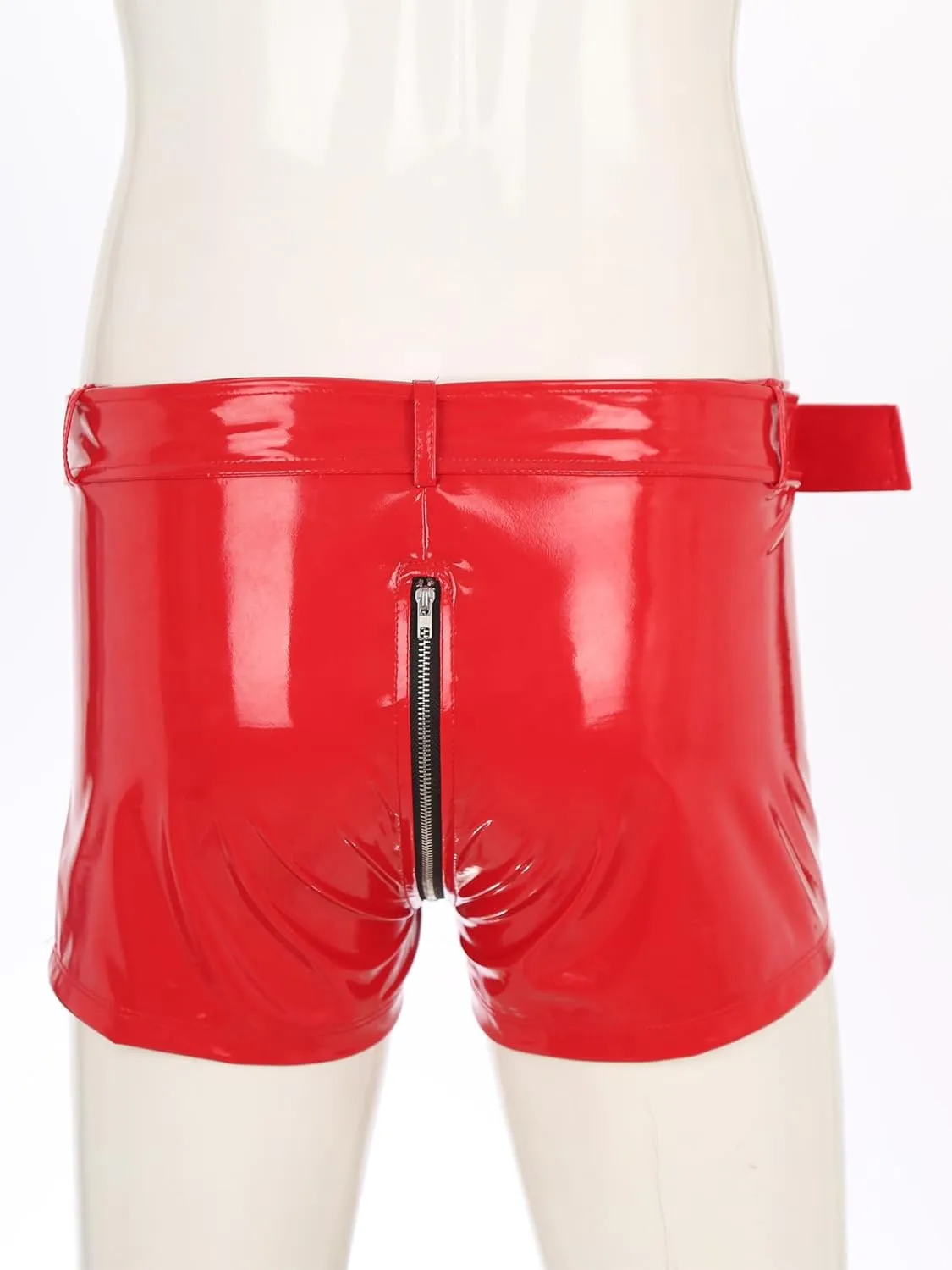 Men's Wet Look Latex PVC Leather Zipper Shorts Bulge Pouch Boxer Brief Clubwear Hot Pants