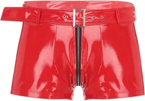Men's Wet Look Latex PVC Leather Zipper Shorts Bulge Pouch Boxer Brief Clubwear Hot Pants