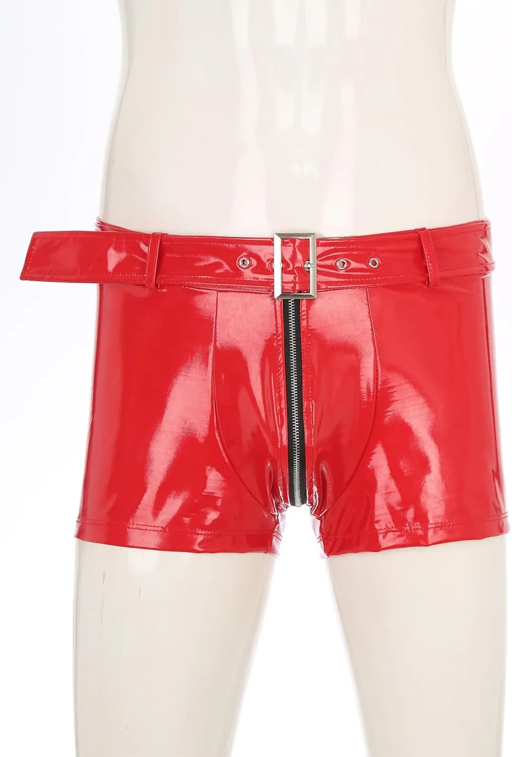 Men's Wet Look Latex PVC Leather Zipper Shorts Bulge Pouch Boxer Brief Clubwear Hot Pants