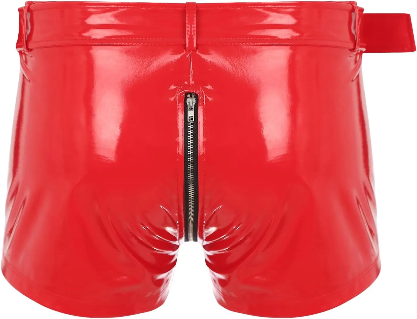 Men's Wet Look Latex PVC Leather Zipper Shorts Bulge Pouch Boxer Brief Clubwear Hot Pants